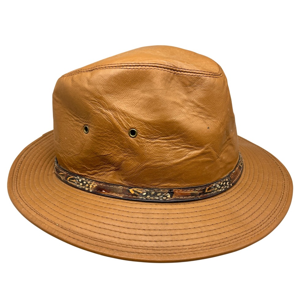 Dobbs Fifth Avenue Vintage 70s 80s Leather Safari Hat Men XL 7 5/8 Made USA